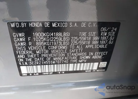 2025 Honda Hr-V 2Wd Sport from USA, damaged, VIN 3CZRZ1H55SM707740